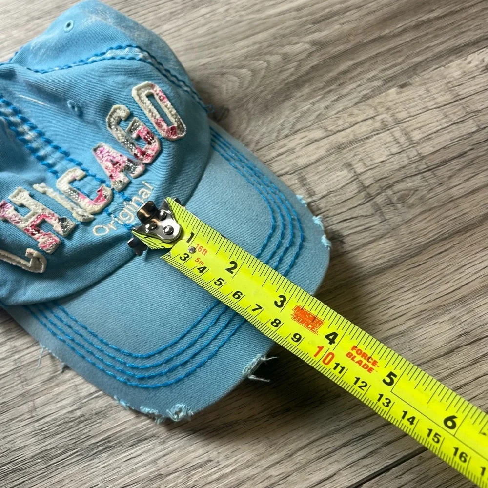 Robin Ruth Chicago Hat Unisex OS Blue‎ Distressed Floral Applique Baseball Cap